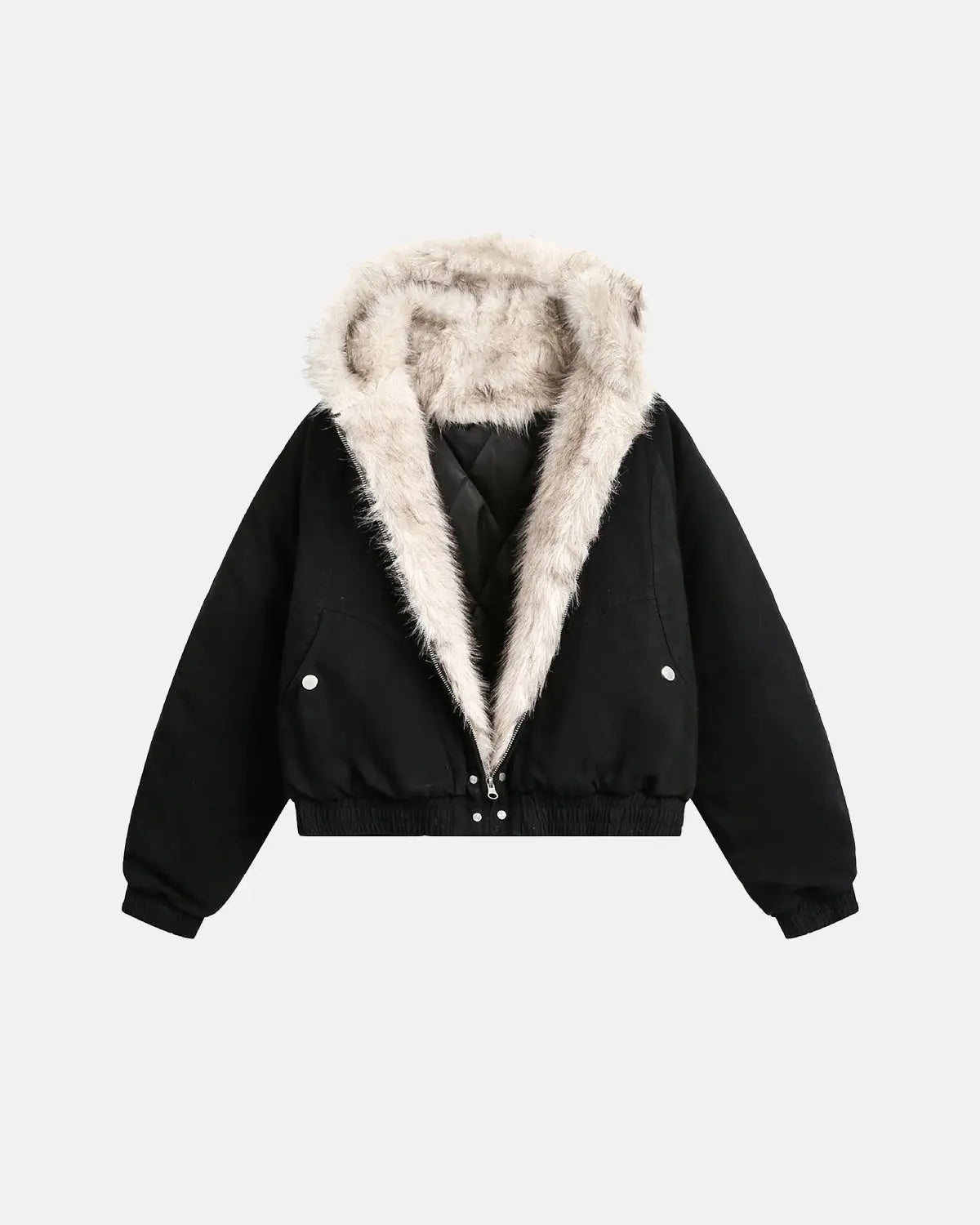 Blouson court zippé à capuche en fausse fourrure – vue 4