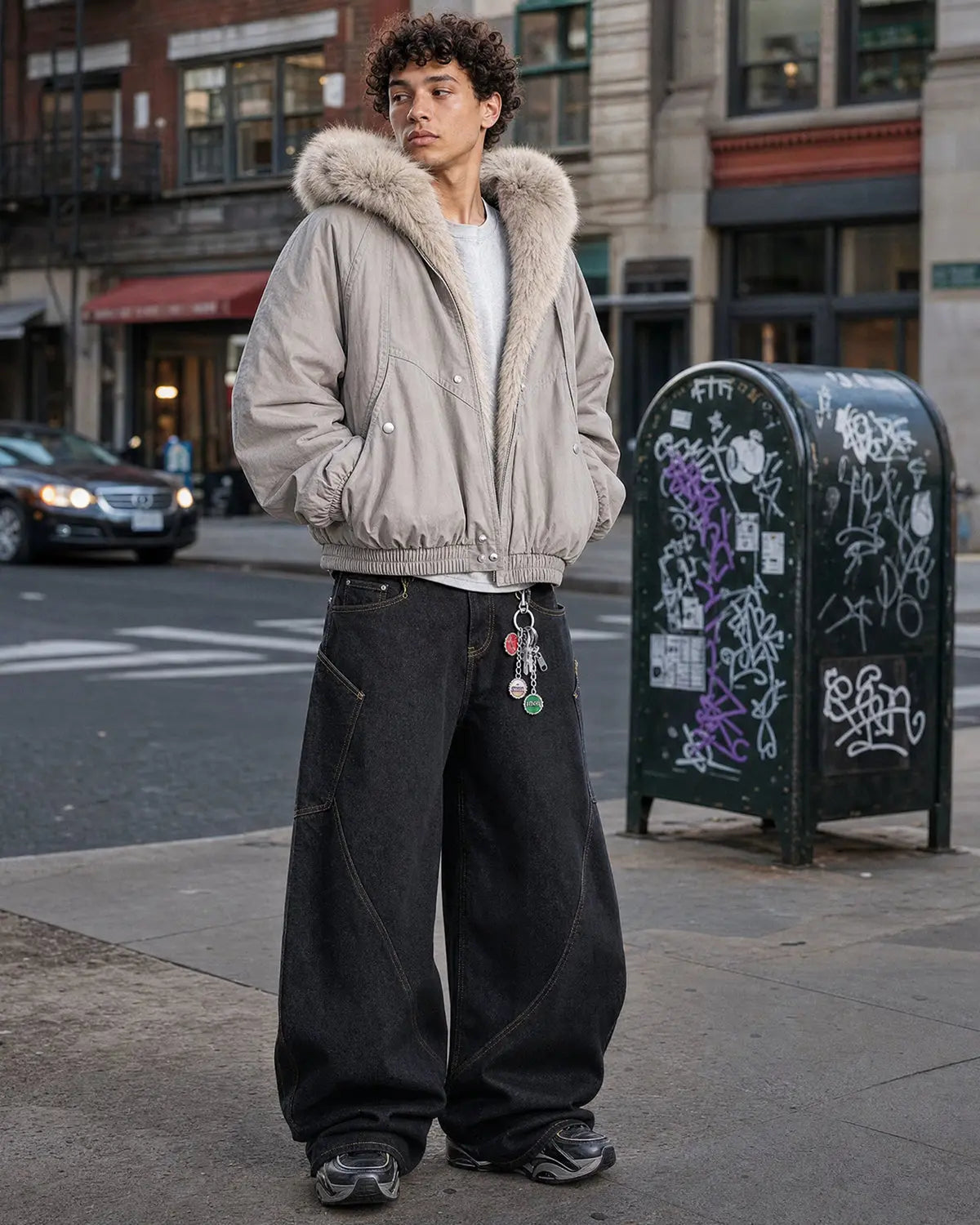 Blouson court zippé à capuche en fausse fourrure – vue 6