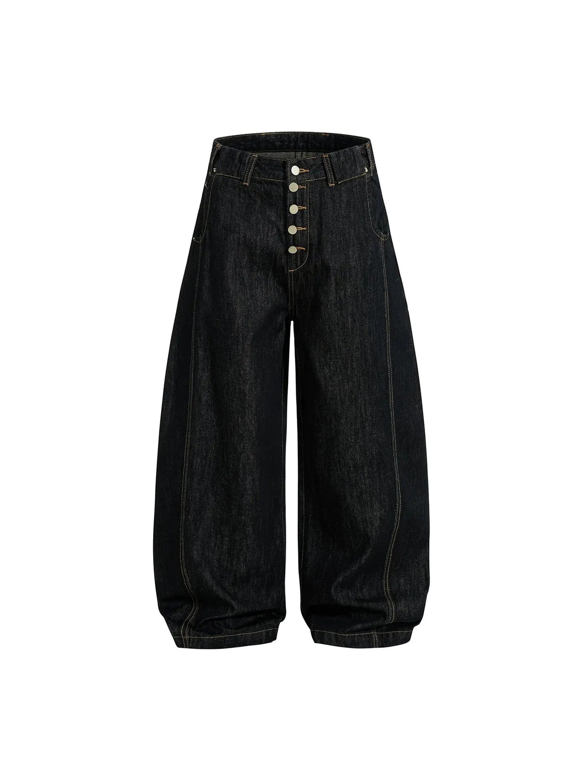 Jean baggy noir à boutons, coupe barrel – vue 2
