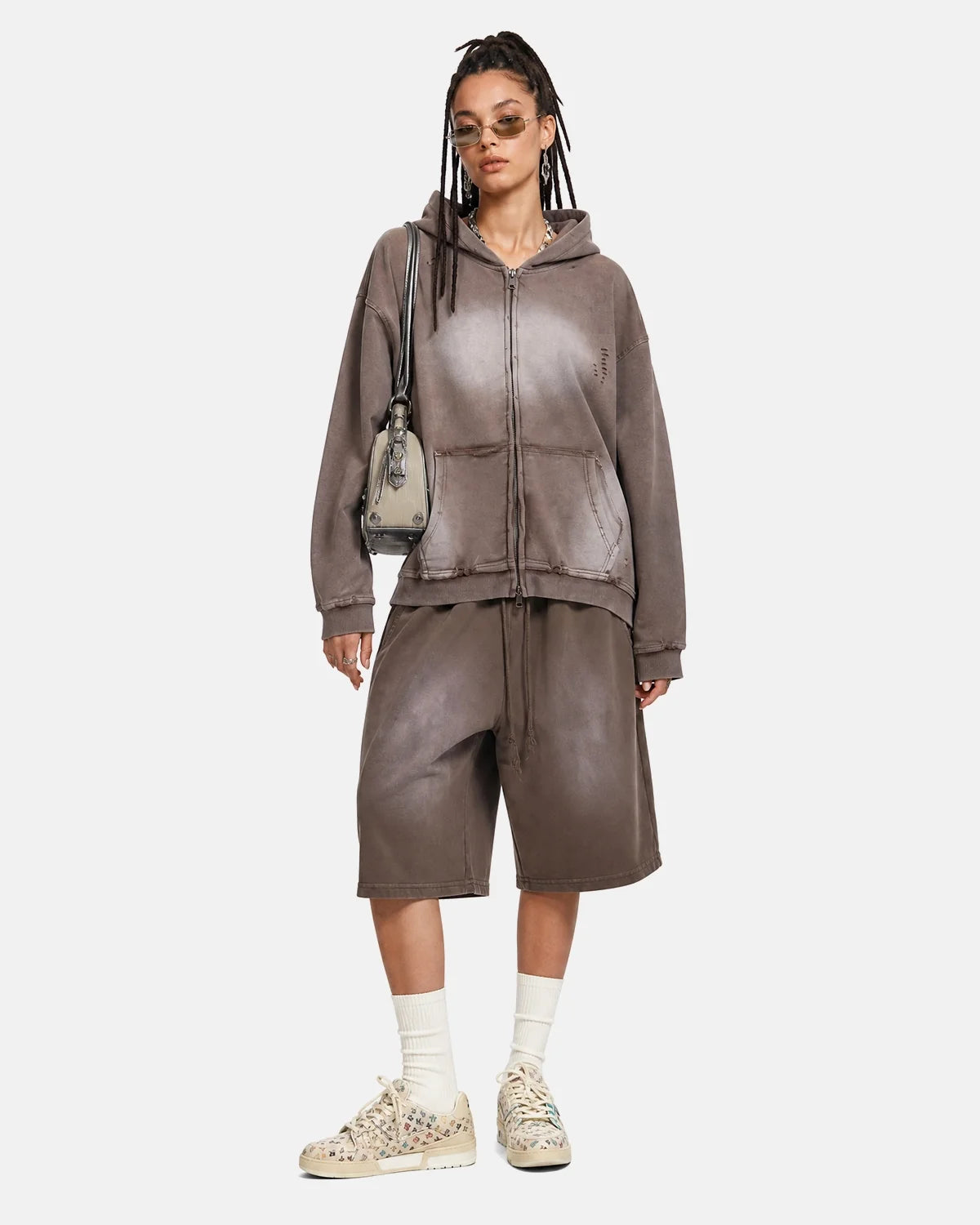 Sweat à capuche oversize zippé délavé et effet usé – vue 3