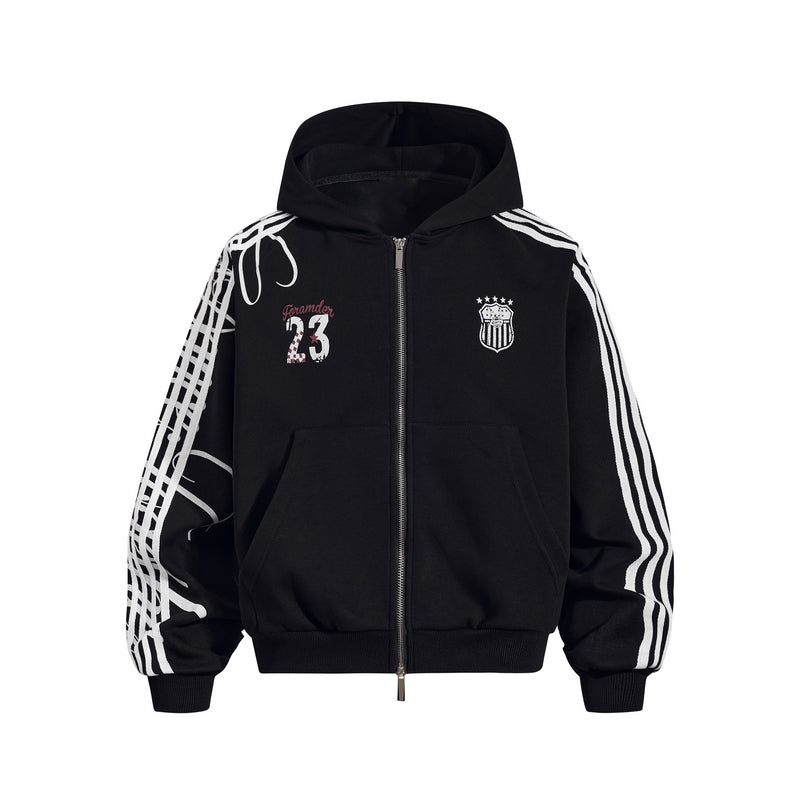 Sweat à capuche zippé à bandes et motif graphique – vue 1