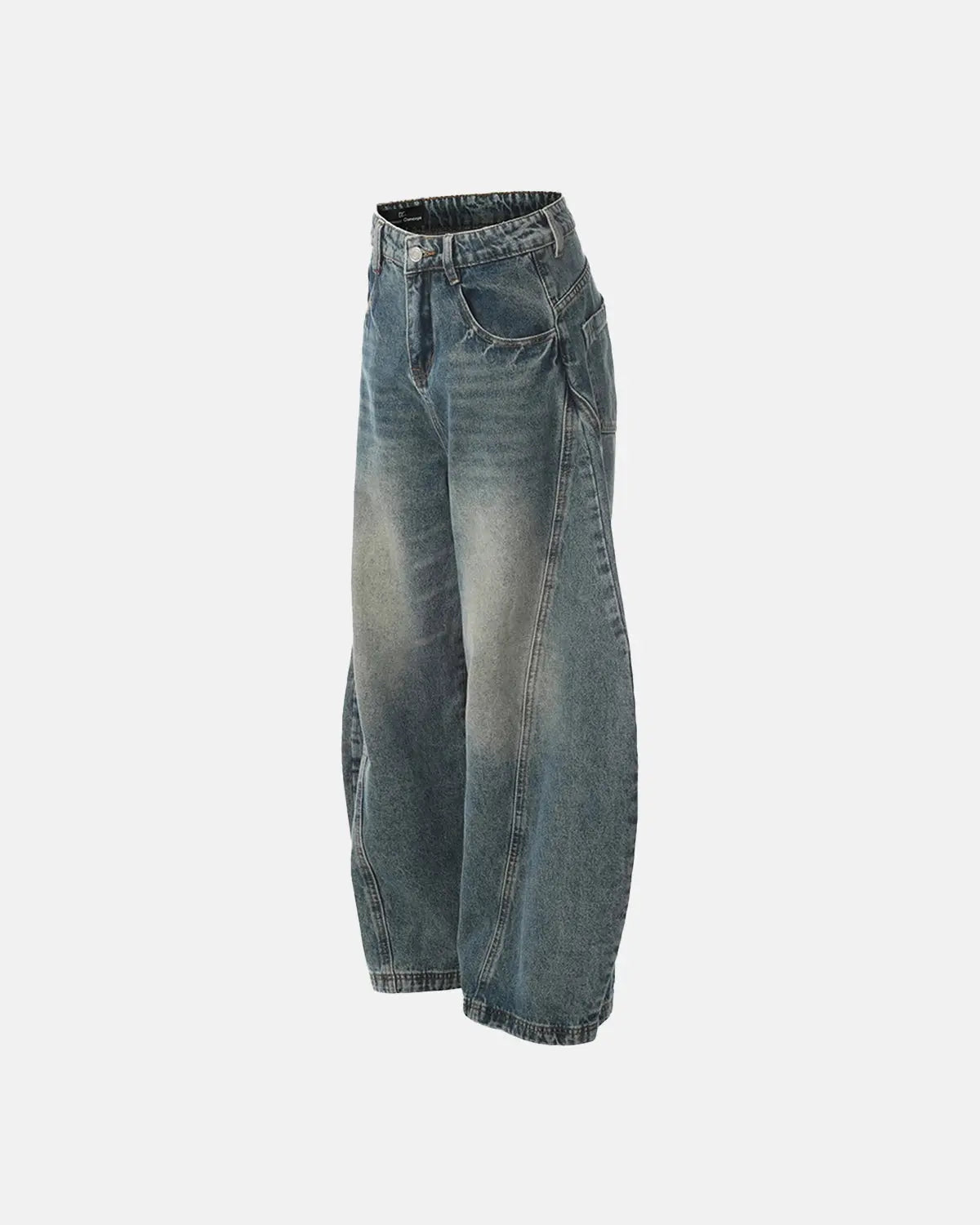 Jean baggy bleu délavé à coutures courbes – vue 6