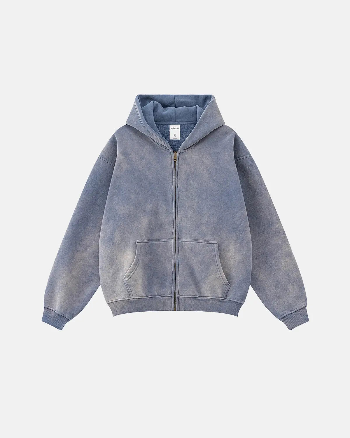 Sweat à capuche zippé uni délavé, coupe ample – vue 1