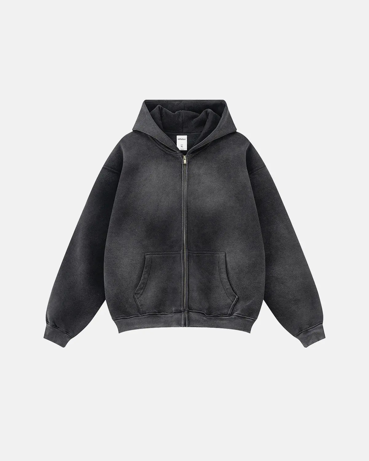 Sweat à capuche zippé uni délavé, coupe ample – vue 11