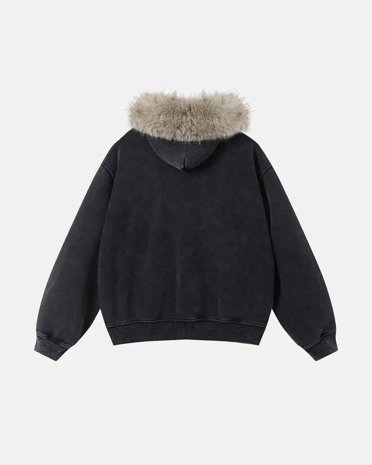 Sweat zippé délavé à capuche bordée de fausse fourrure – vue 3