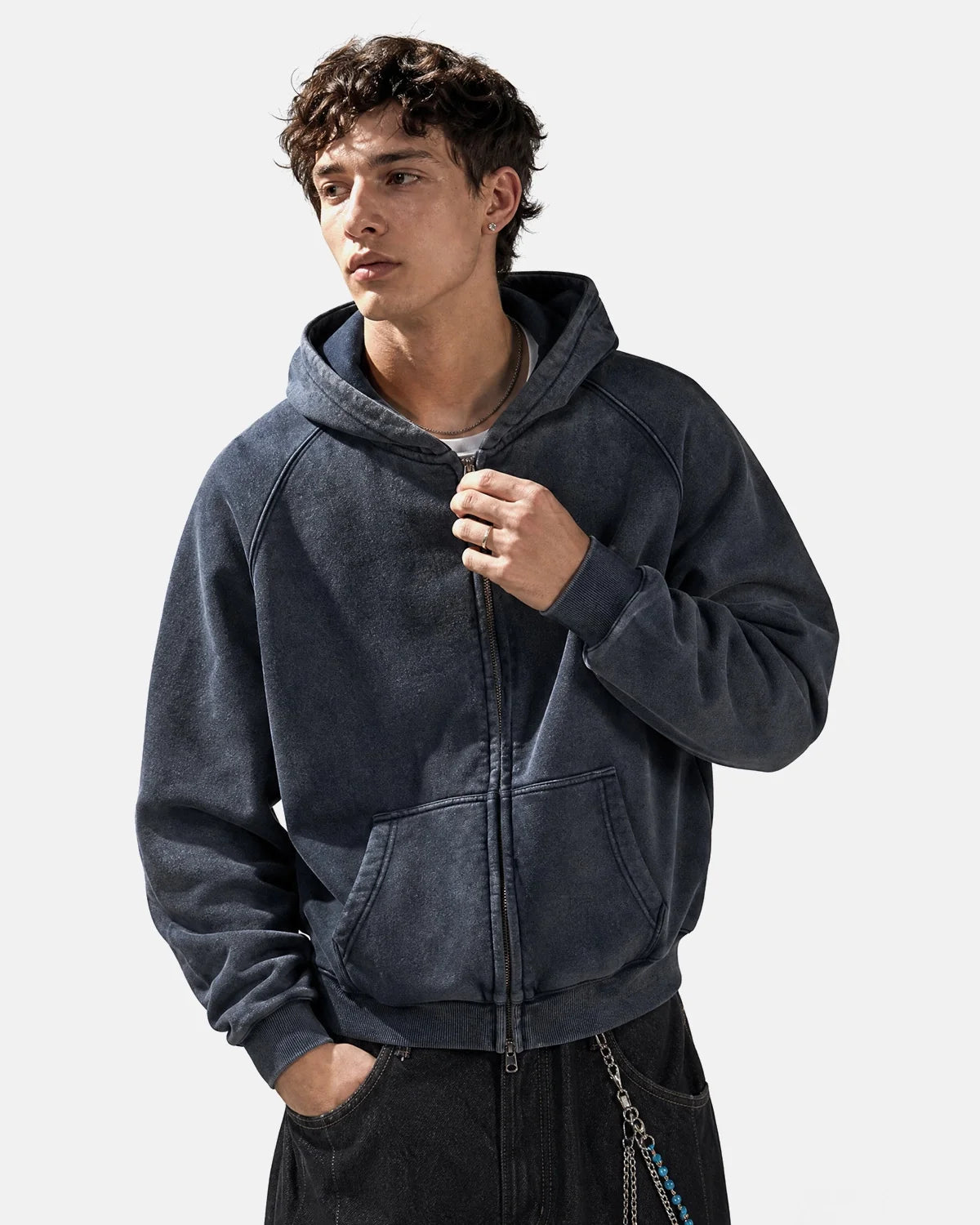 Sweat zippé délavé à manches raglan – vue 7