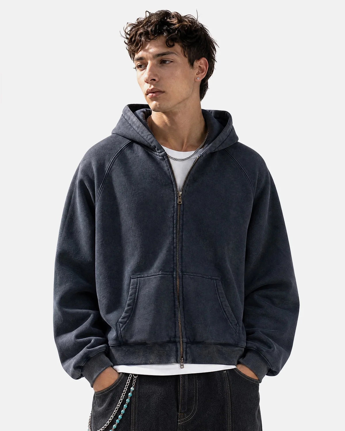 Sweat zippé délavé à manches raglan – vue 8