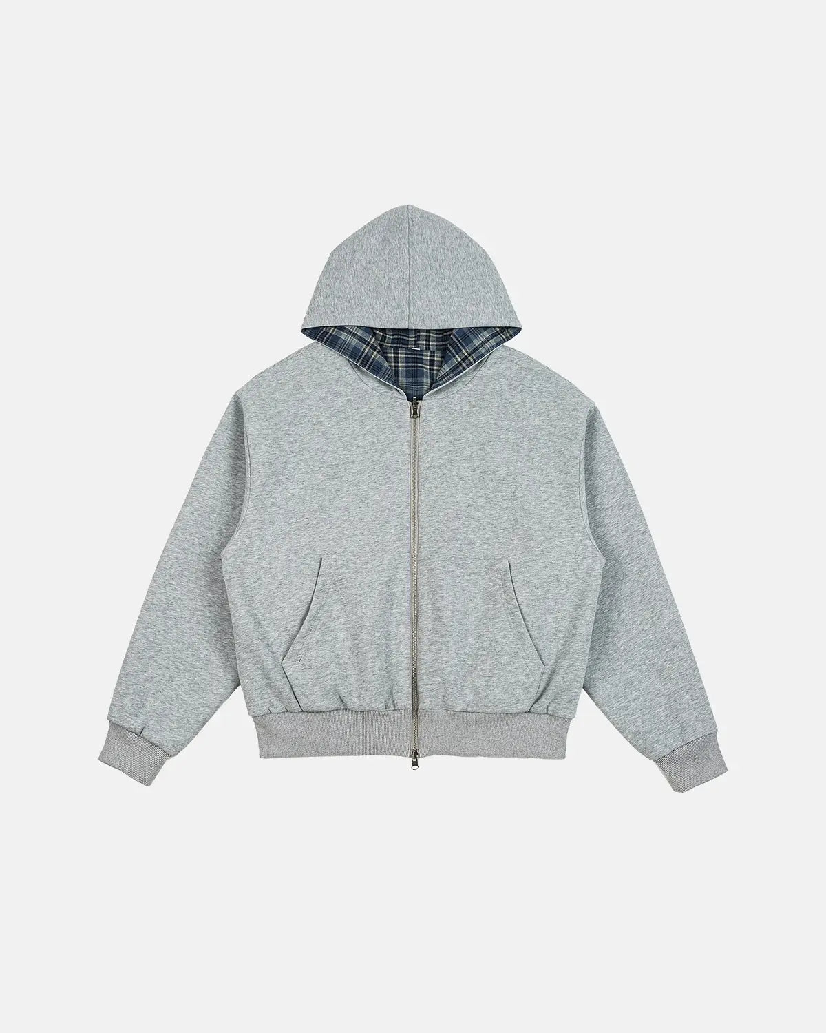 Sweat zippé réversible gris et à carreaux – vue 3