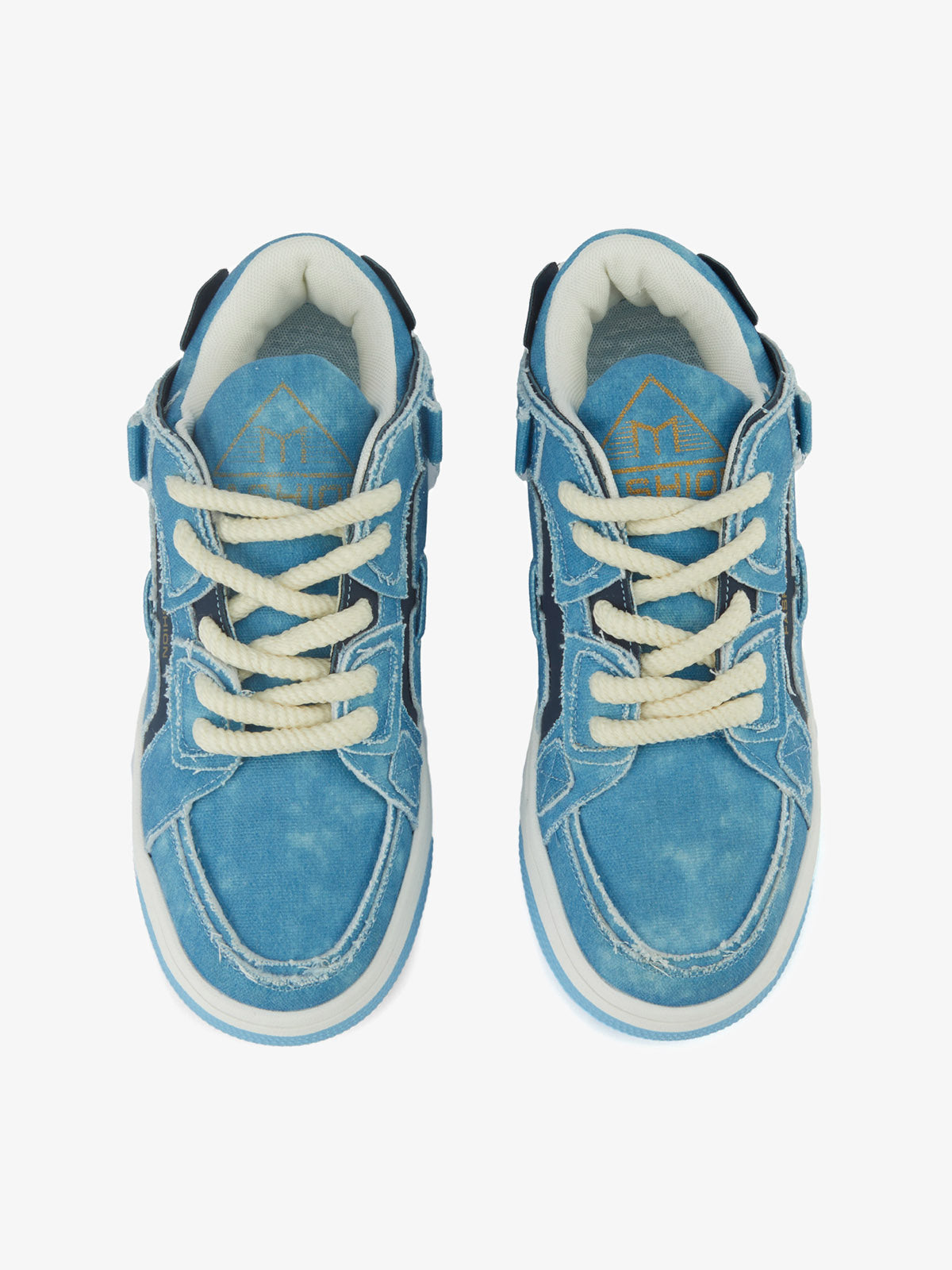 Baskets bleues en denim à finitions effilochées – vue 7