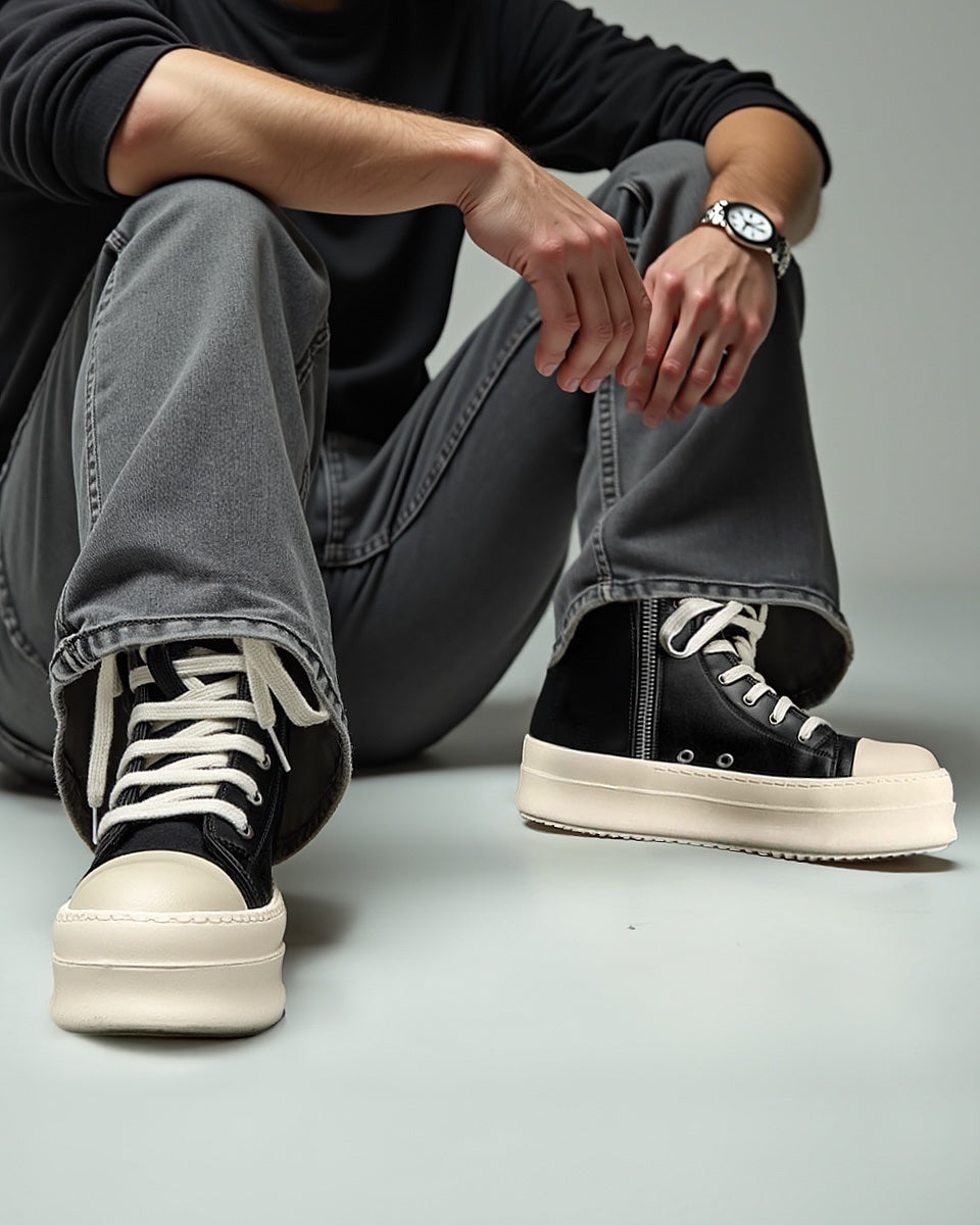 Baskets montantes noires à plateforme et zip – vue 3