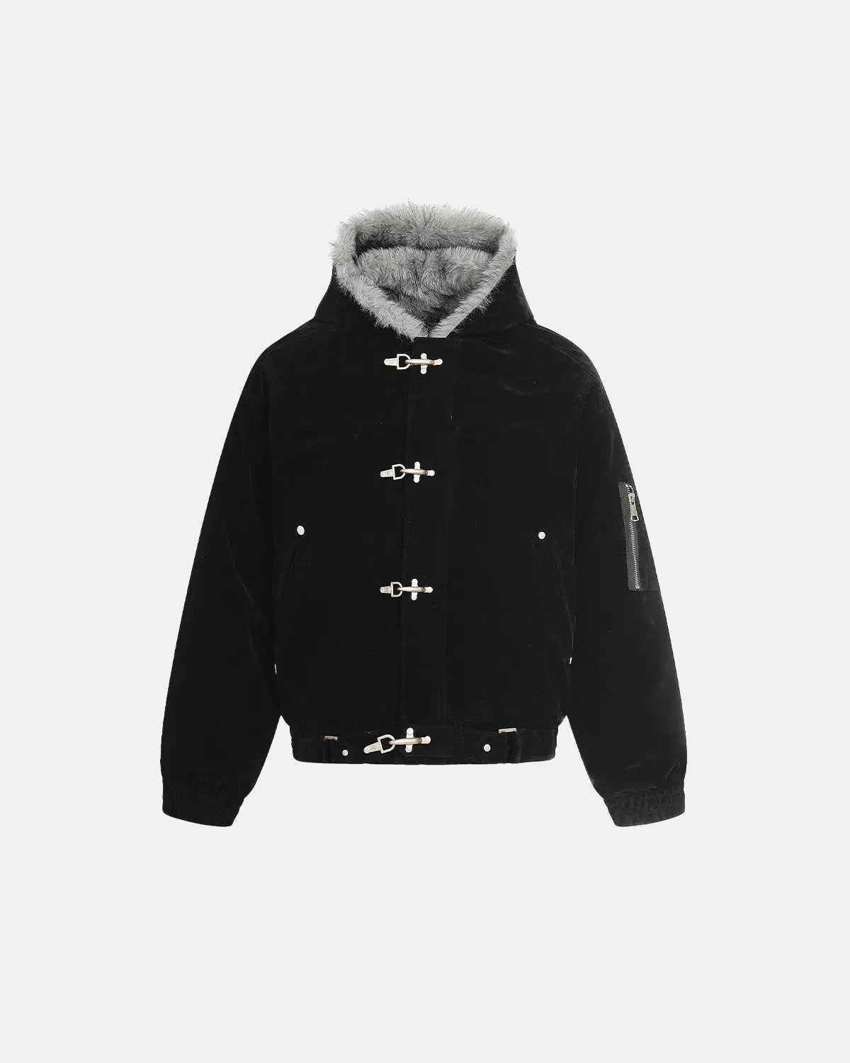 Blouson à attaches métalliques et fausse fourrure – vue 1