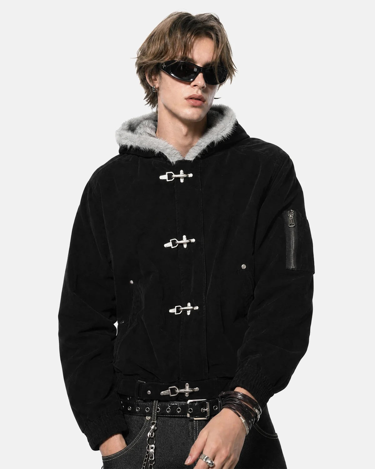 Blouson à attaches métalliques et fausse fourrure – vue 5