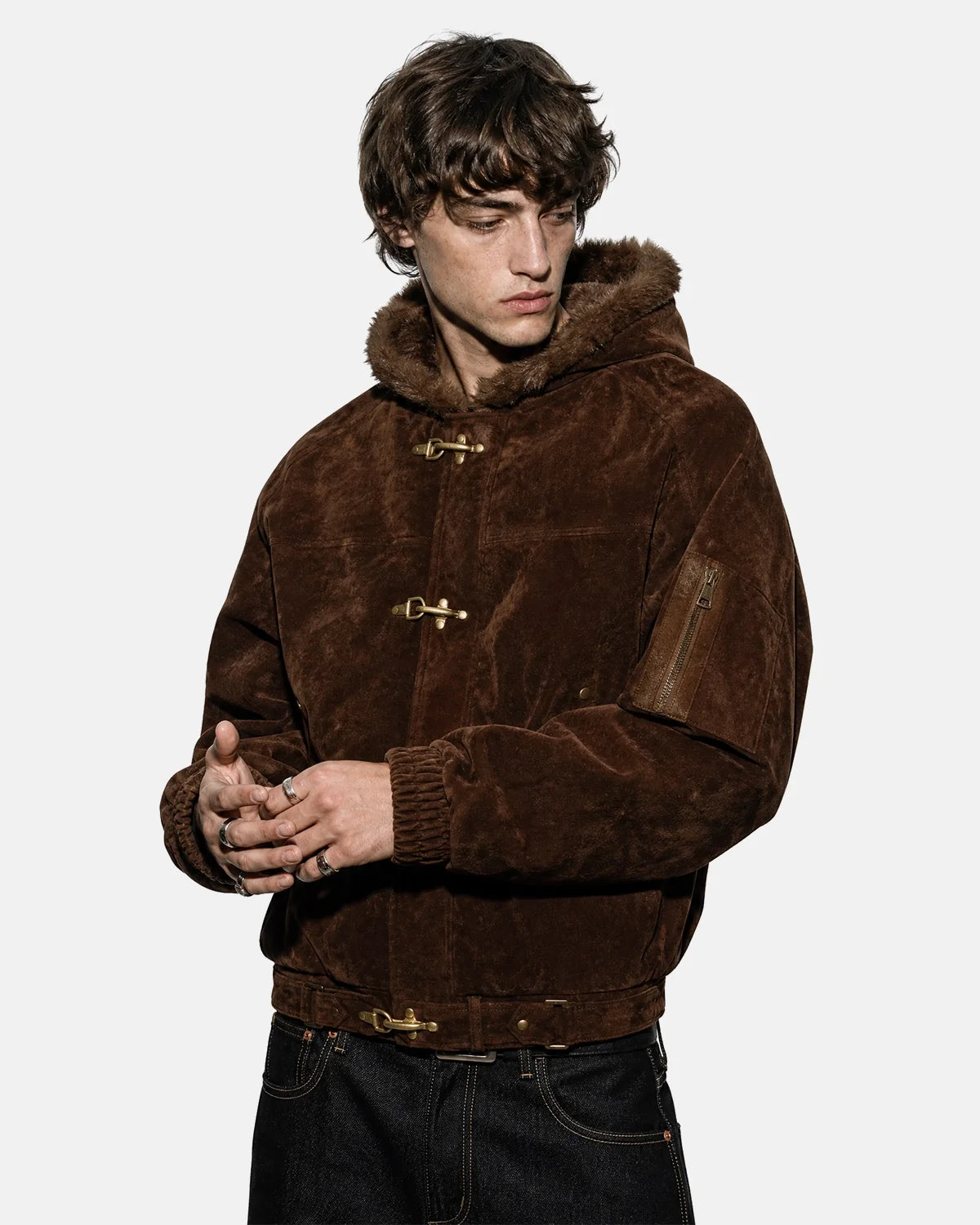 Blouson à attaches métalliques et fausse fourrure – vue 7