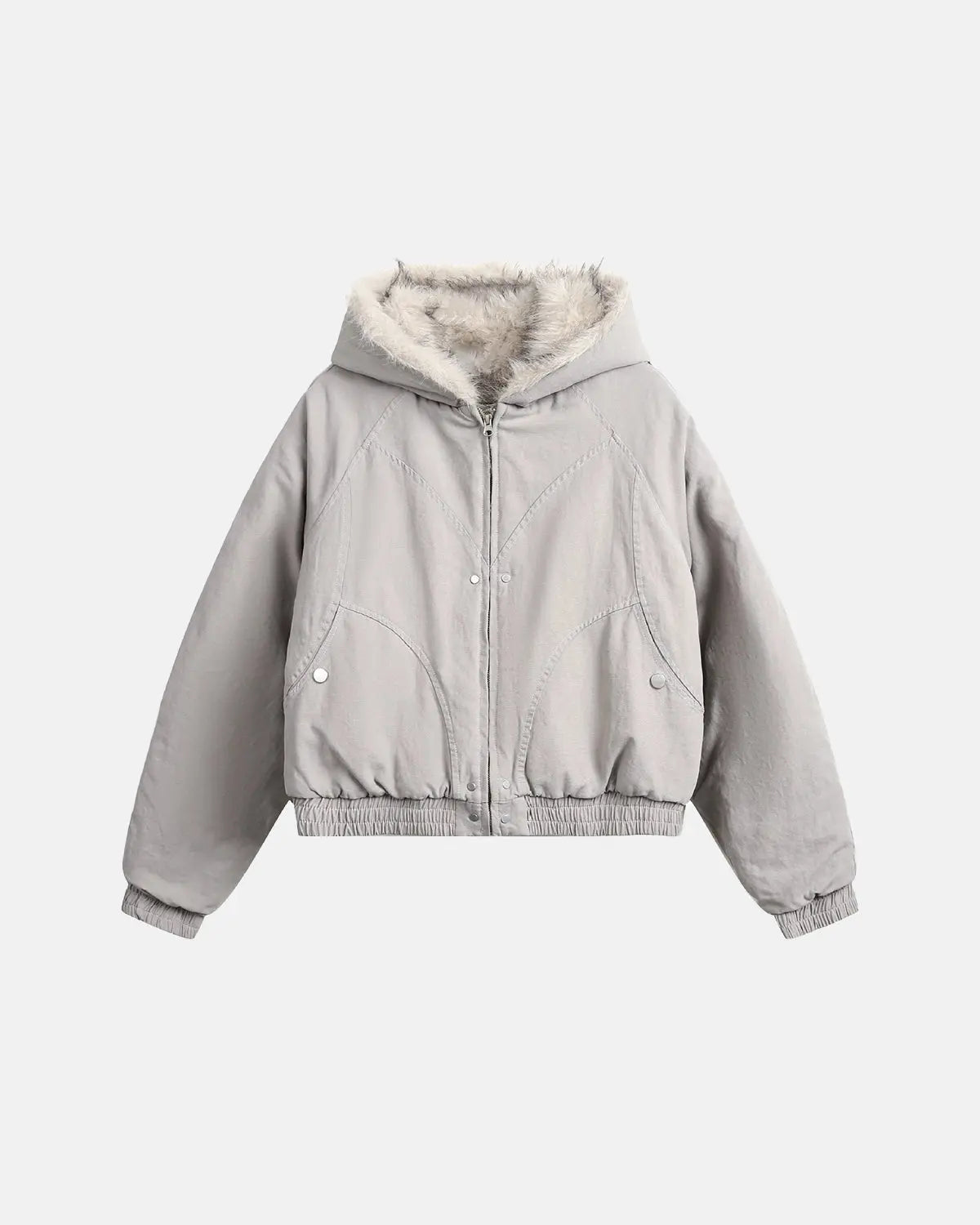 Blouson court zippé à capuche en fausse fourrure – vue 2