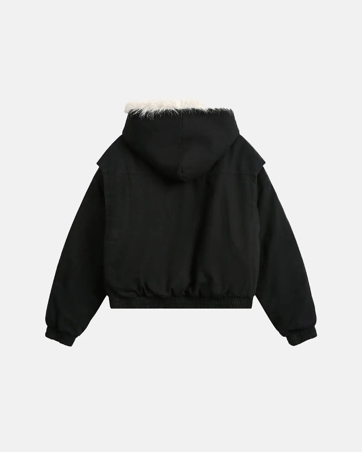 Blouson court zippé à capuche en fausse fourrure – vue 3