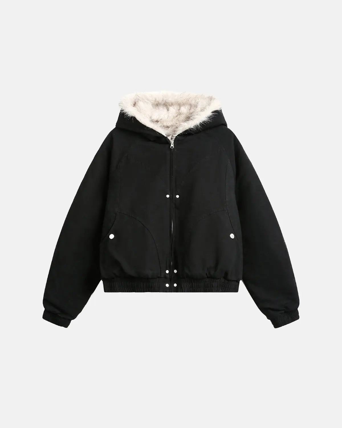 Blouson court zippé à capuche en fausse fourrure – vue 5