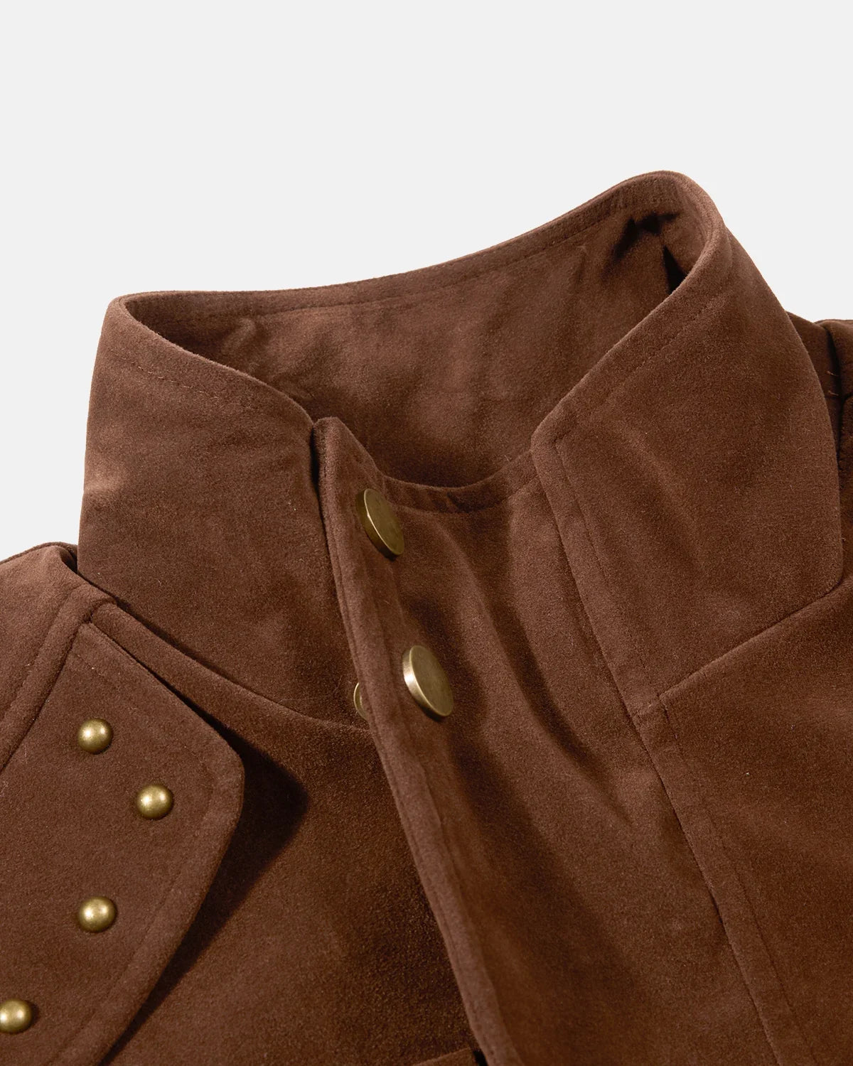 Blouson marron effet suédé à ceinture et clous – vue 5
