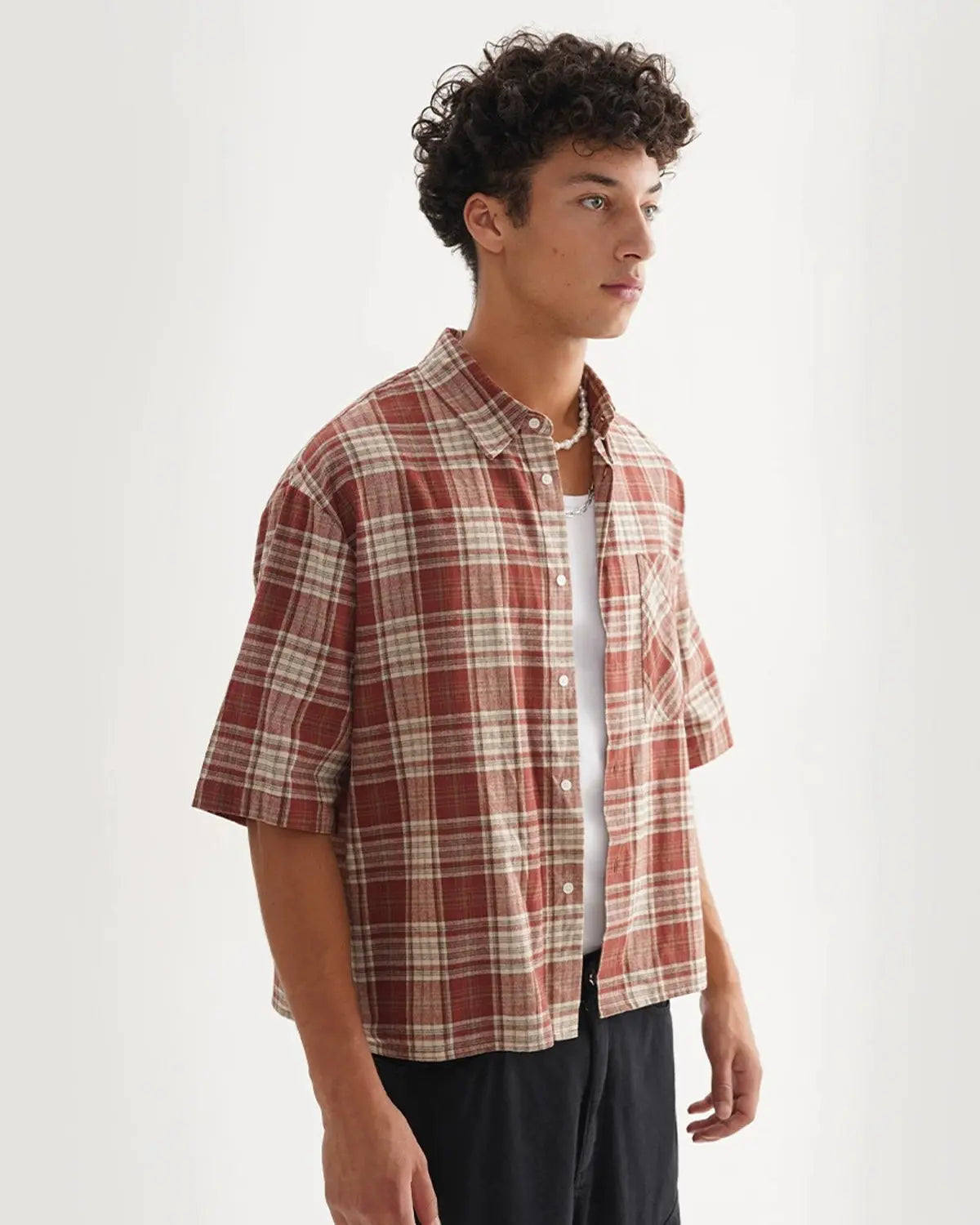 Chemise à carreaux manches courtes coupe boxy – vue 5