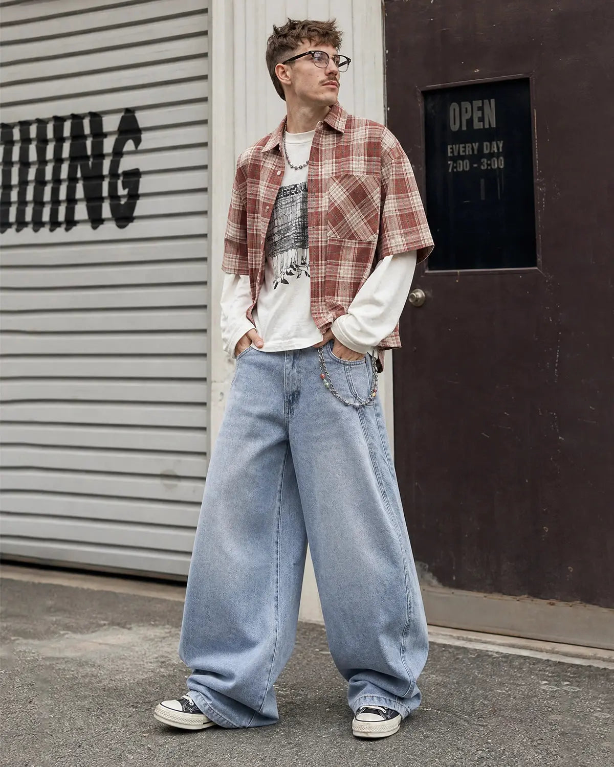 Chemise à carreaux manches courtes coupe boxy – vue 7