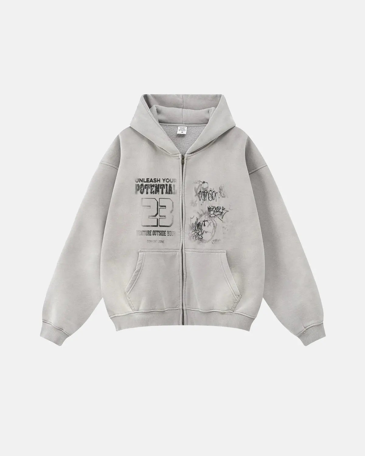Sweat à capuche zippé délavé à motif typographique – vue 7