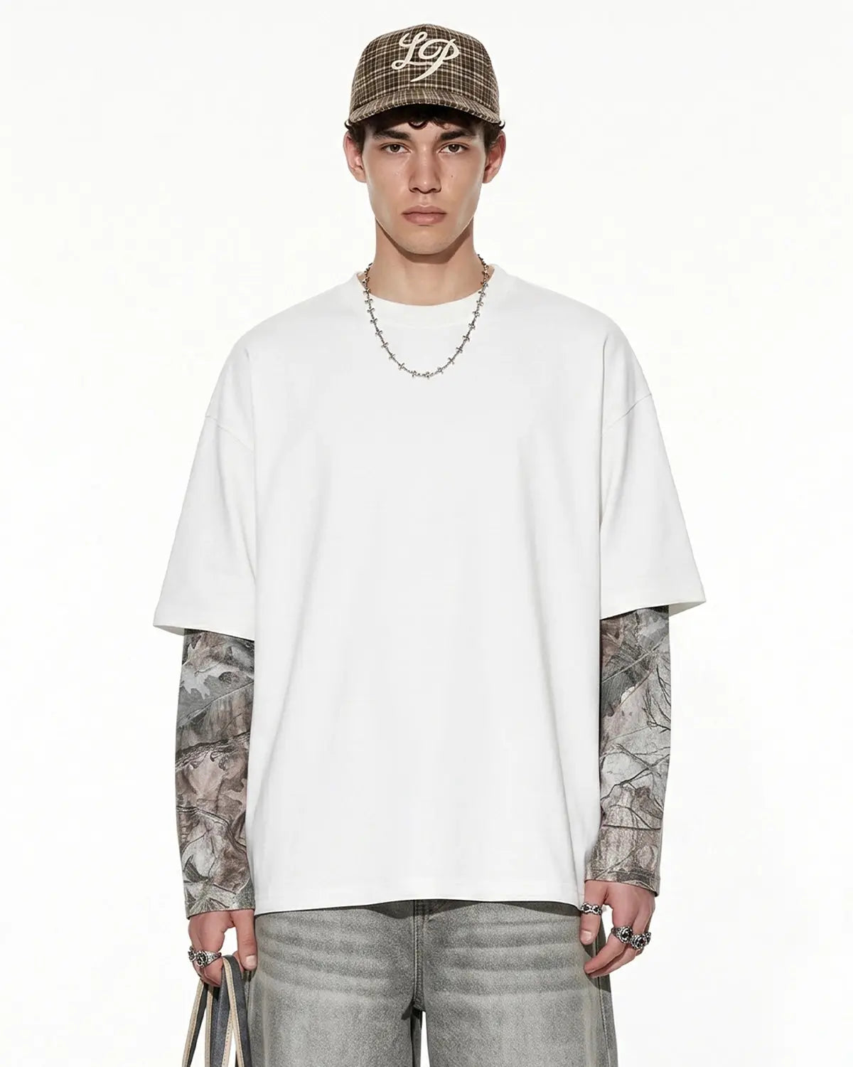 T-shirt oversize à manches camouflage effet superposé – vue 1