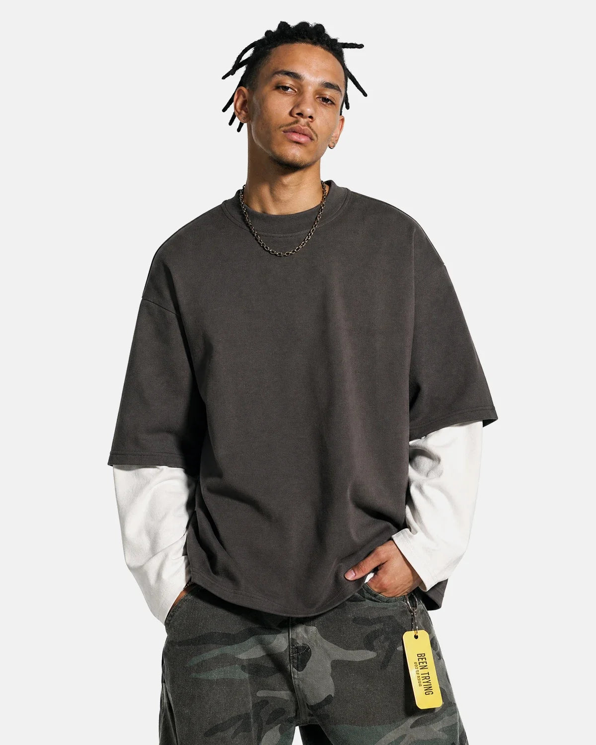 T-shirt oversize à manches longues contrastées – vue 6