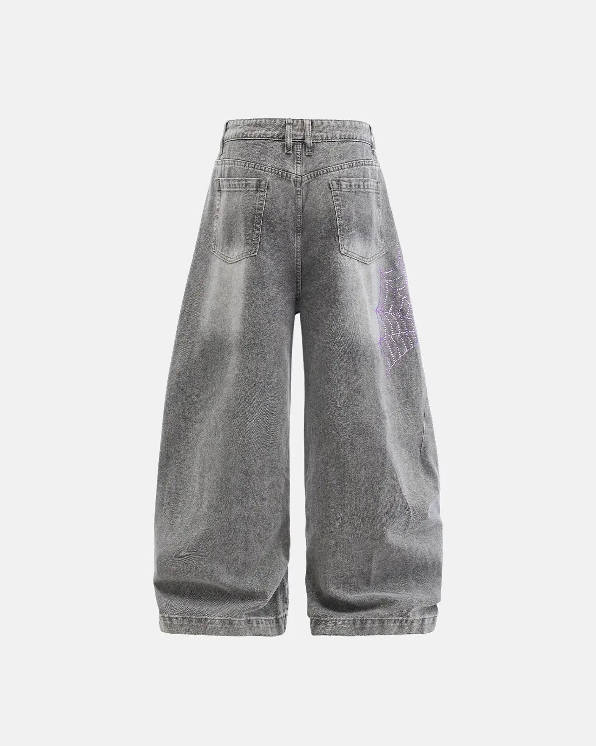 Jean baggy barrel gris à strass et motif araignée – vue 6