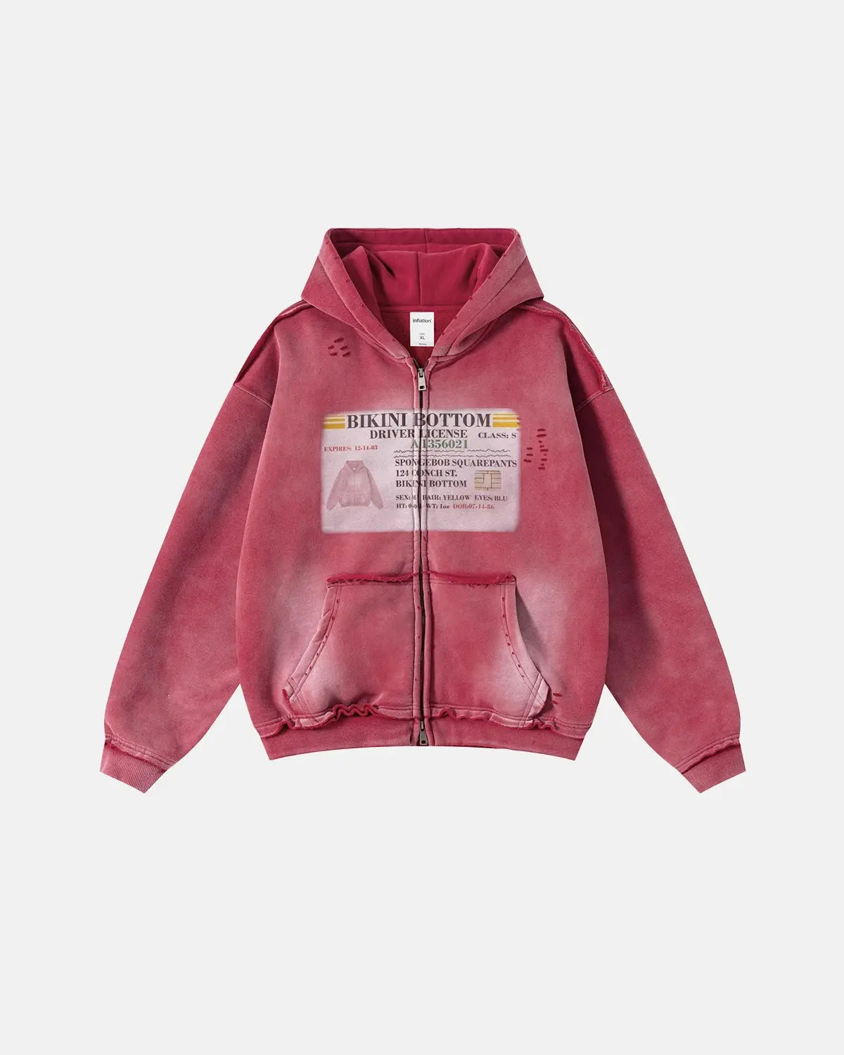 Sweat à capuche zippé graphique à détails usés – vue 1