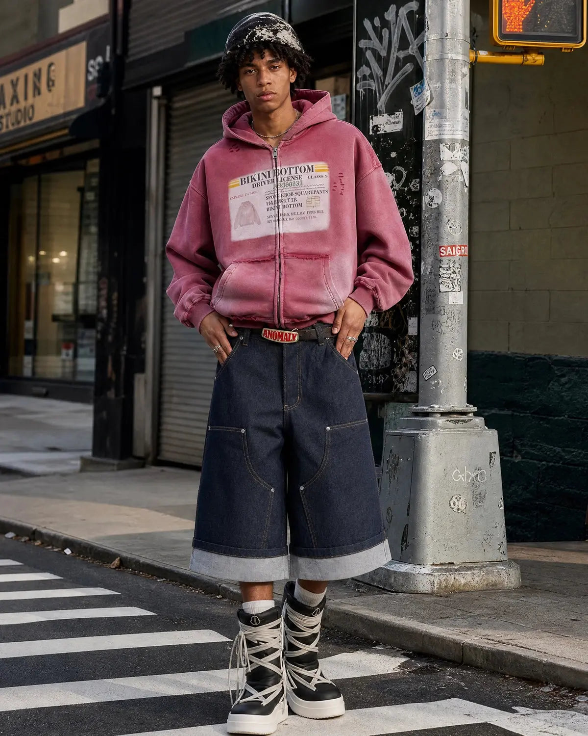 Sweat à capuche zippé graphique à détails usés – vue 4