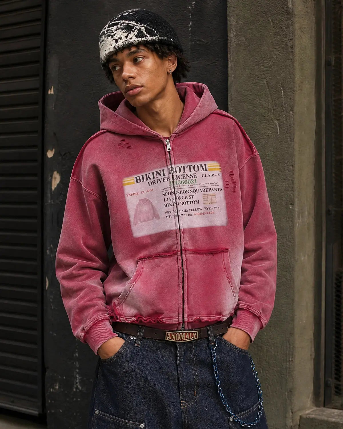 Sweat à capuche zippé graphique à détails usés – vue 5
