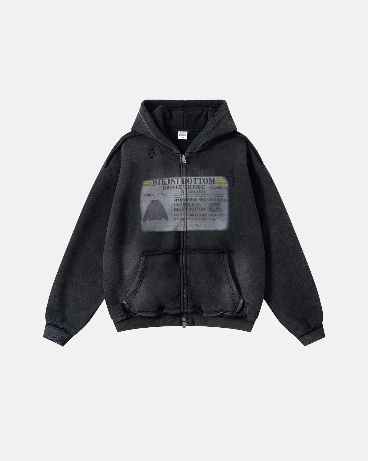 Sweat à capuche zippé graphique à détails usés – vue 9