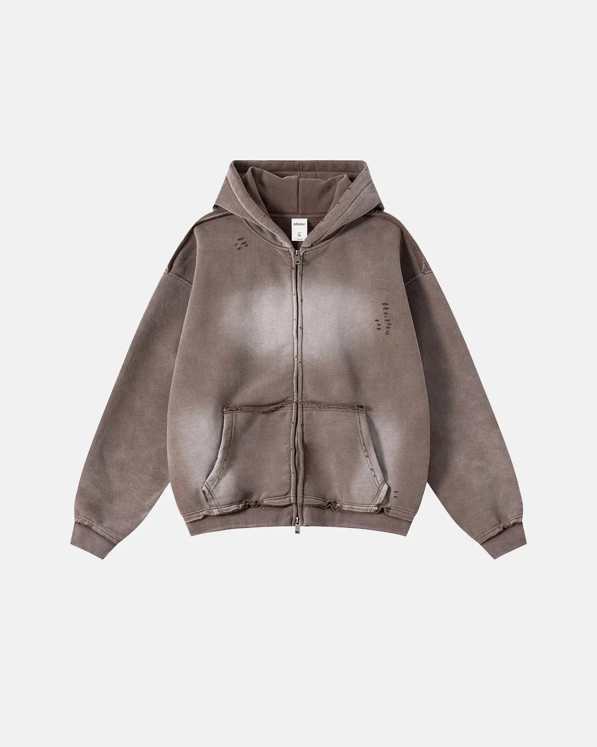Sweat à capuche oversize zippé délavé et effet usé – vue 1