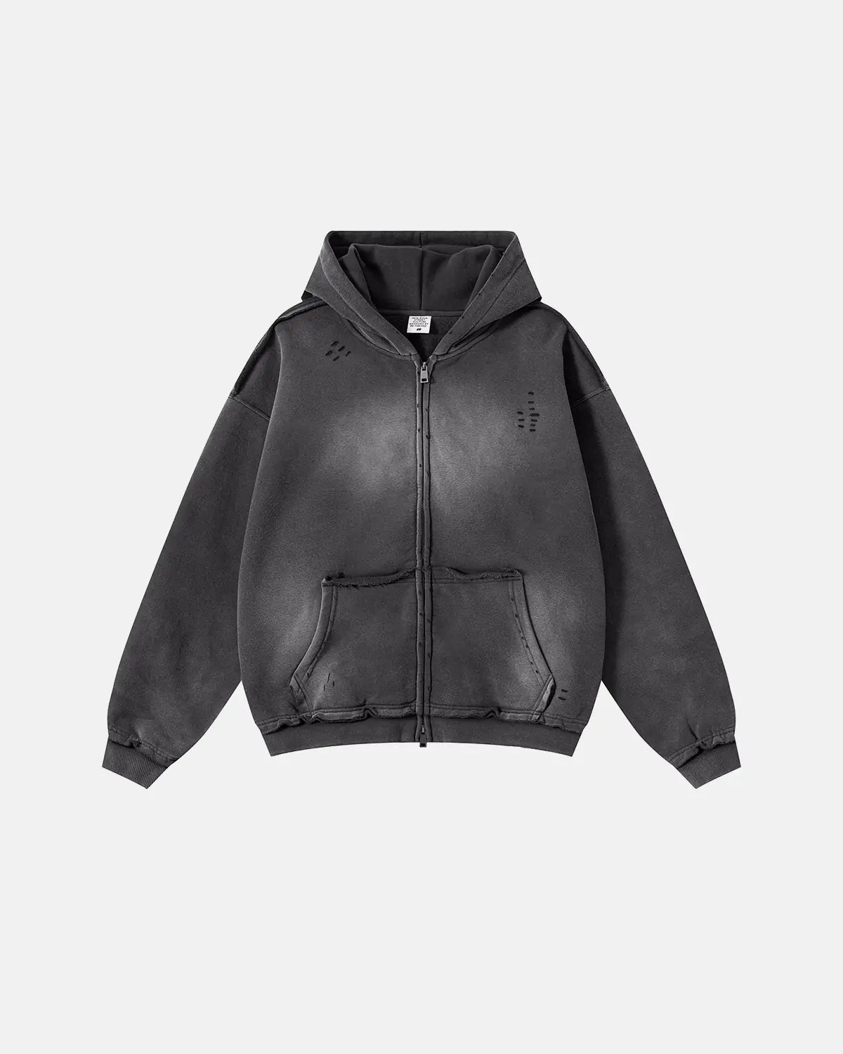 Sweat à capuche oversize zippé délavé et effet usé – vue 10