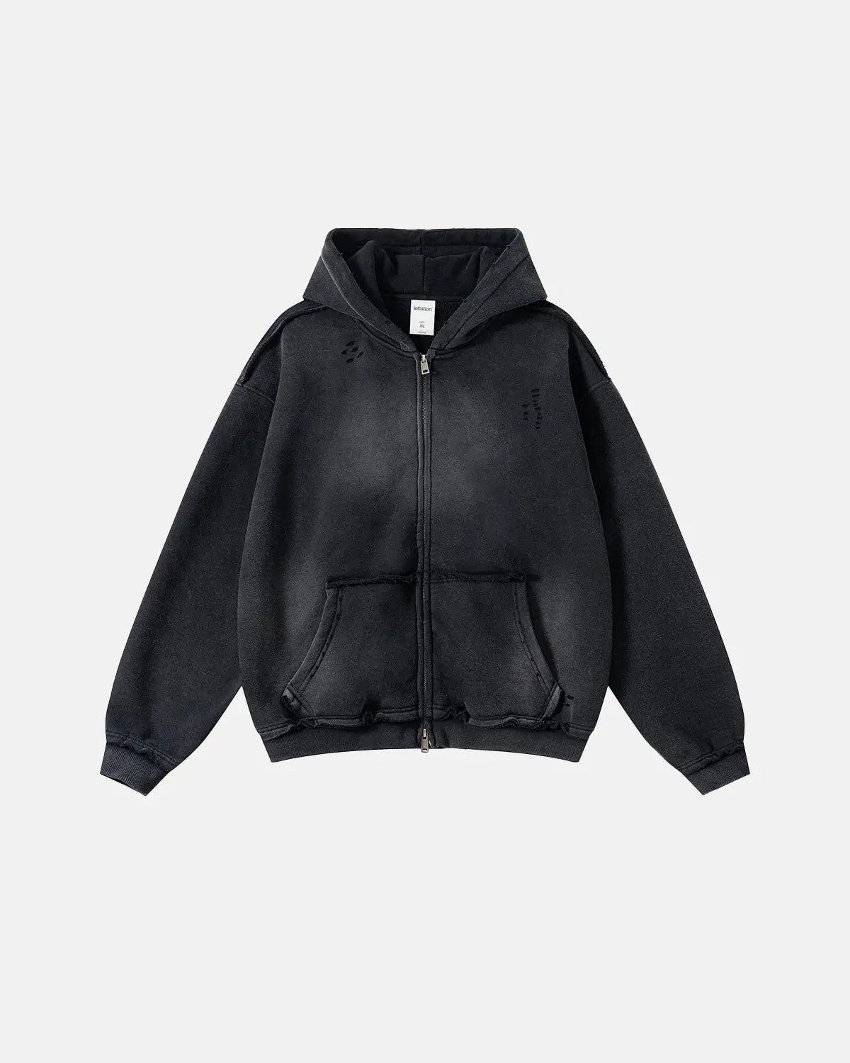 Sweat à capuche oversize zippé délavé et effet usé – vue 9