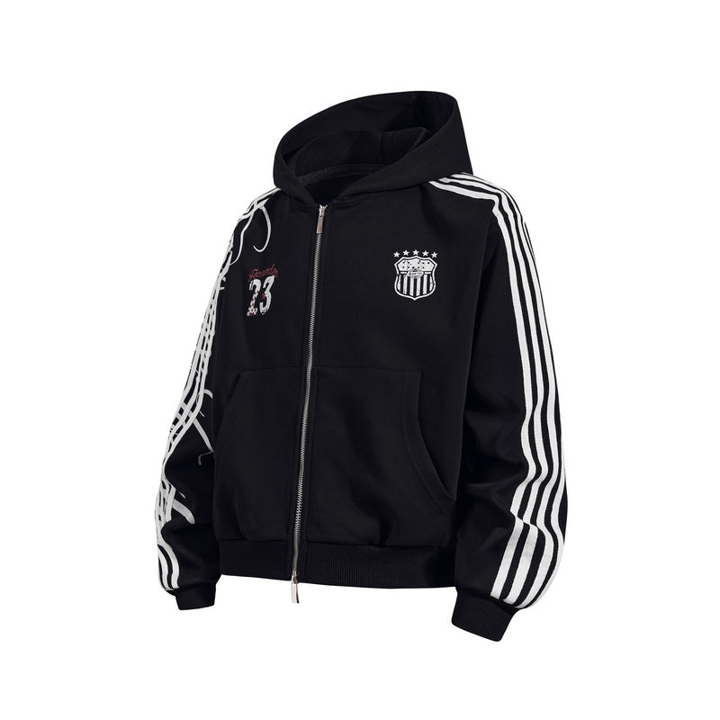 Sweat à capuche zippé à bandes et motif graphique – vue 2
