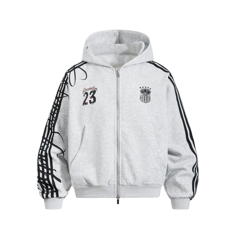 Sweat à capuche zippé à bandes et motif graphique – vue 4