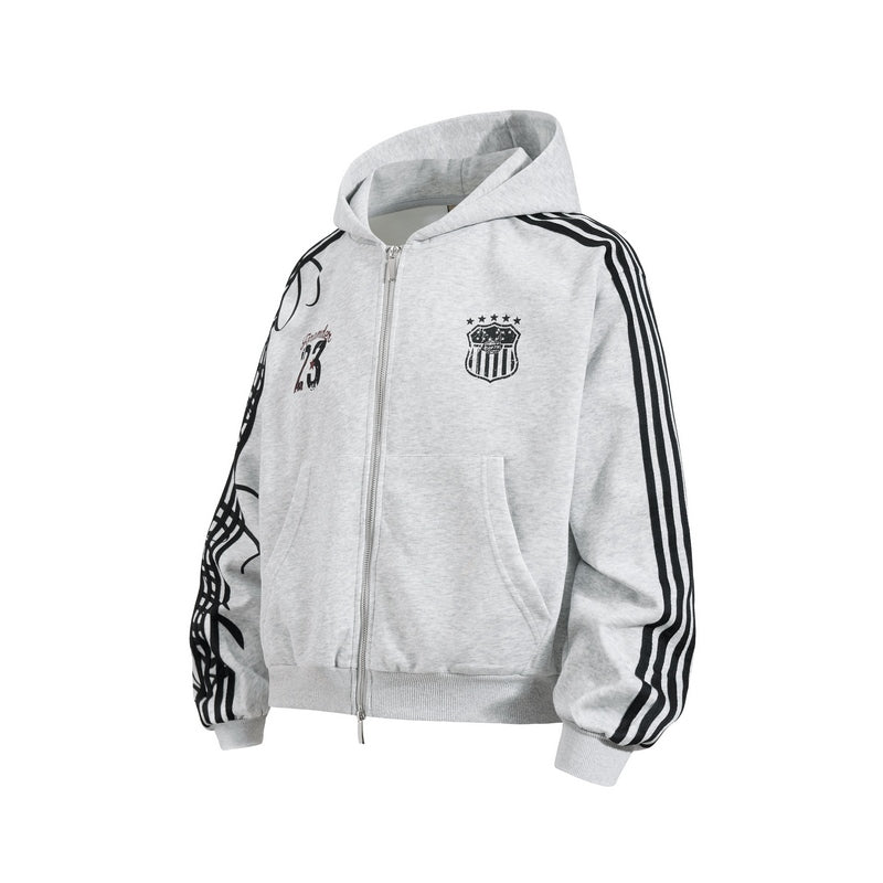 Sweat à capuche zippé à bandes et motif graphique – vue 5