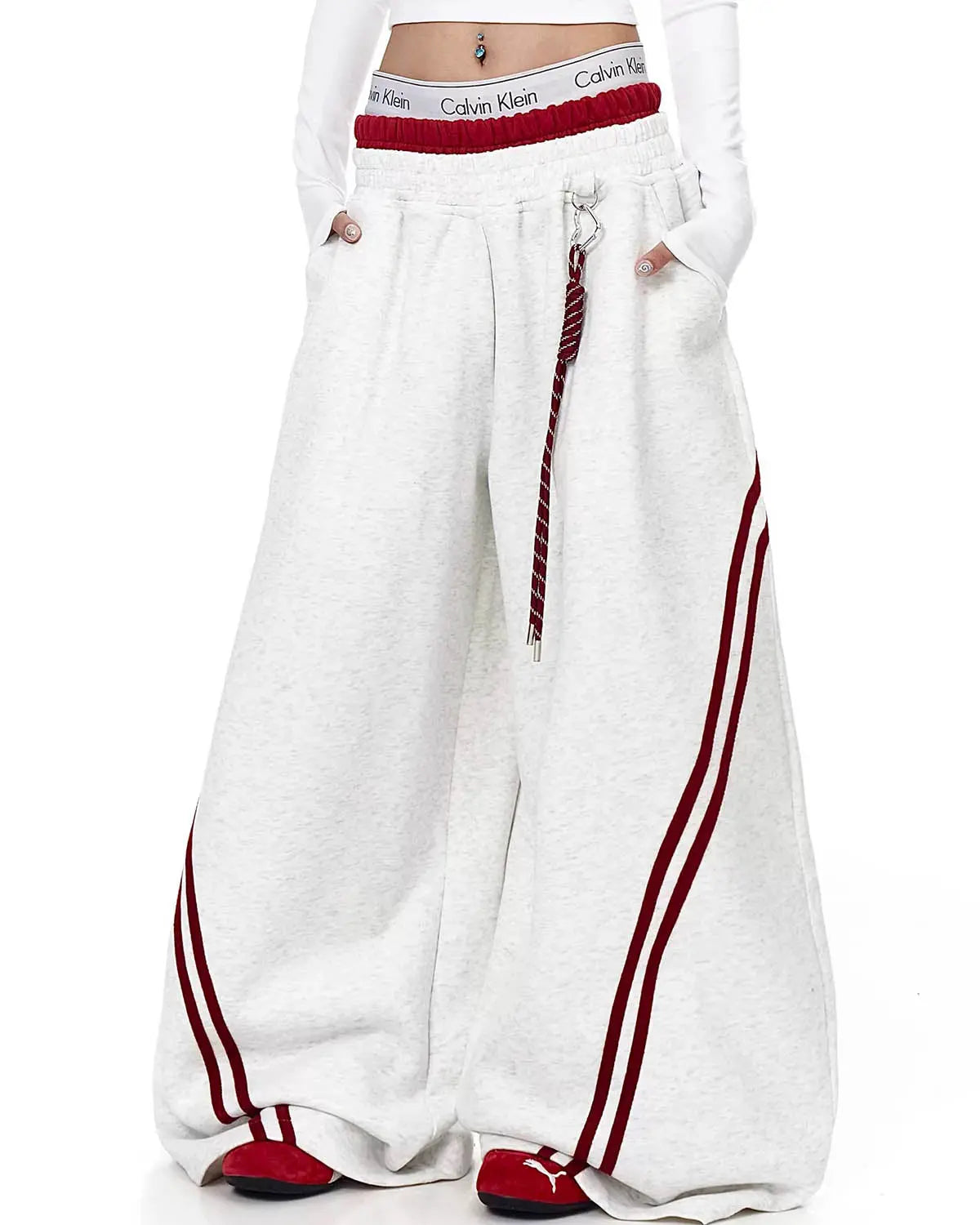 Pantalon de jogging baggy à bandes et taille contrastée – vue 5