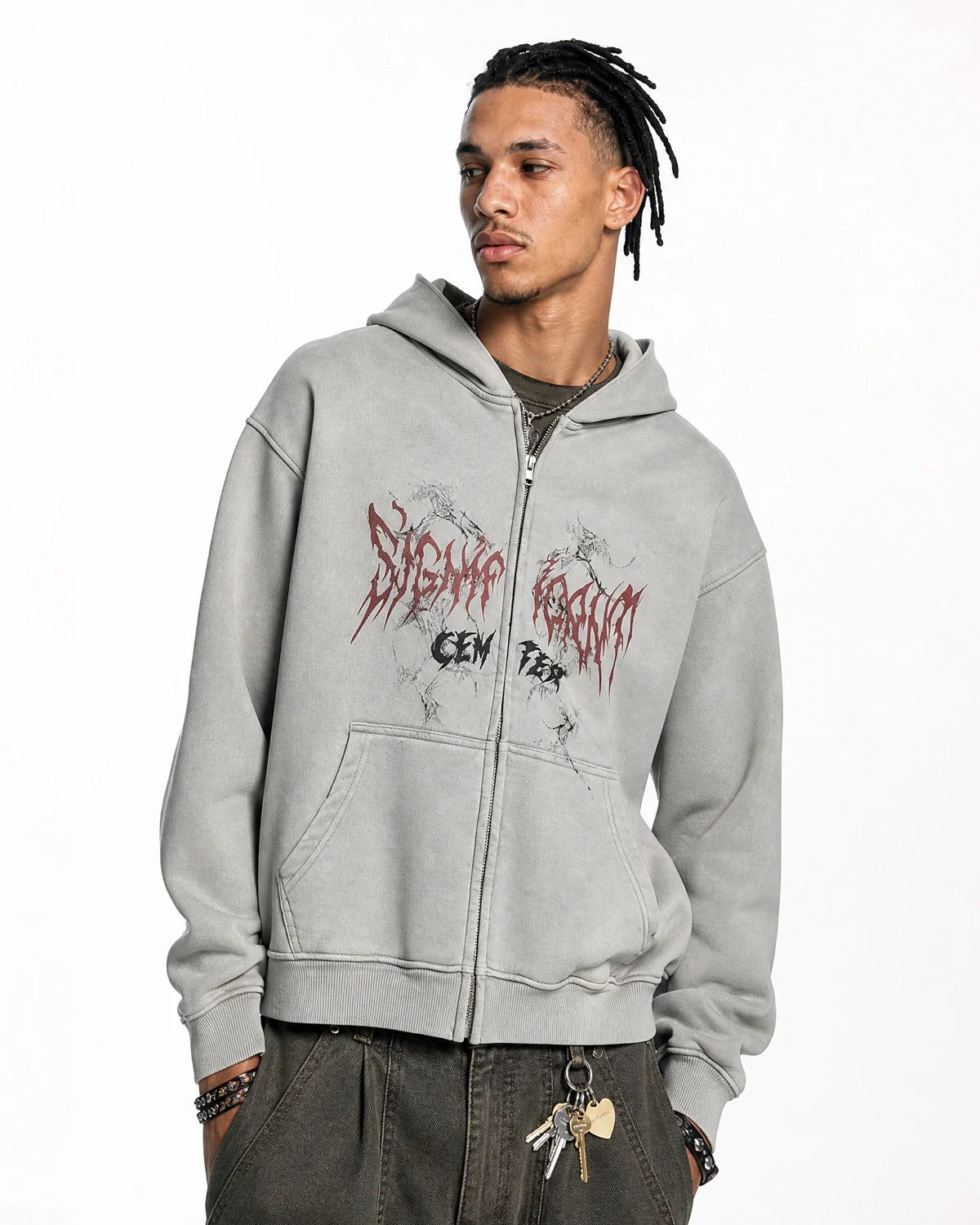 Sweat à capuche zippé à imprimé graphique délavé – vue 4