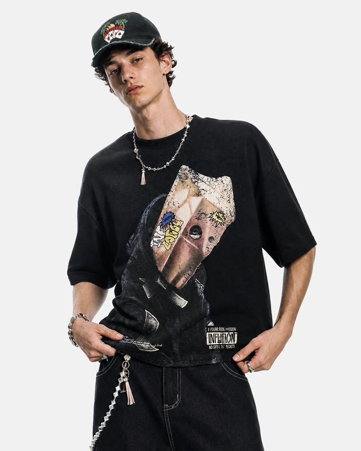 T-shirt oversize boxy en coton à imprimé graphique – vue 2