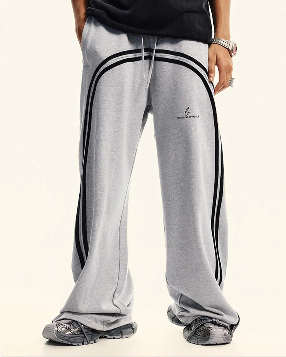 Pantalon de jogging large en coton à bandes courbes – vue 5
