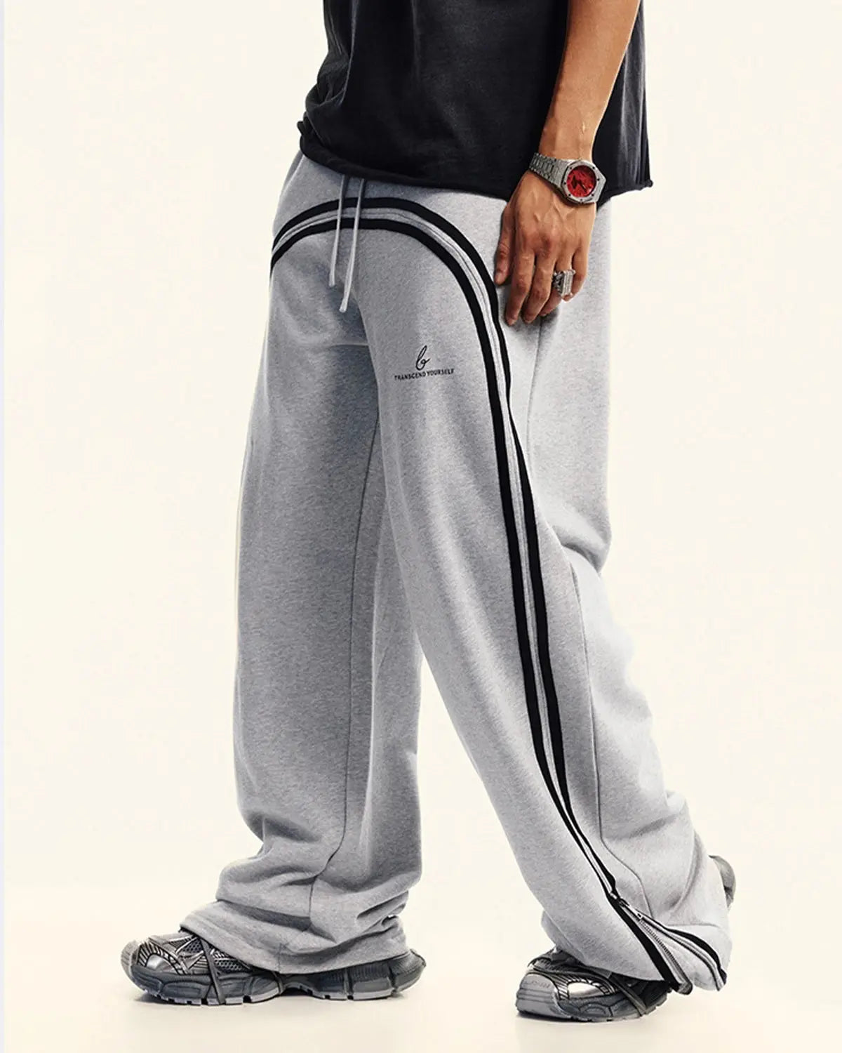 Pantalon de jogging large en coton à bandes courbes – vue 6