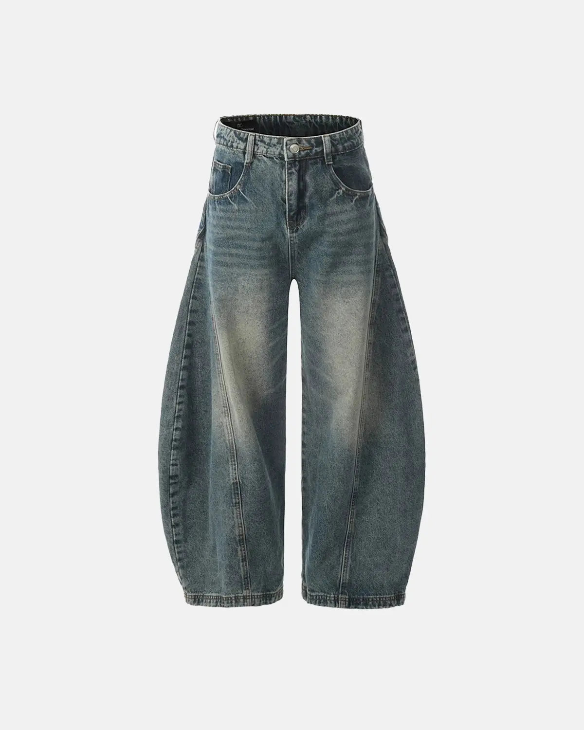 Jean baggy bleu délavé à coutures courbes – vue 1