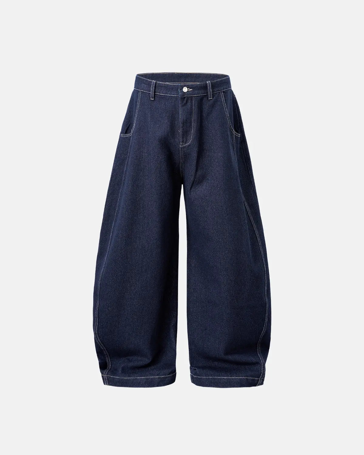 Jean baggy bleu délavé à coupe barrel – vue 1