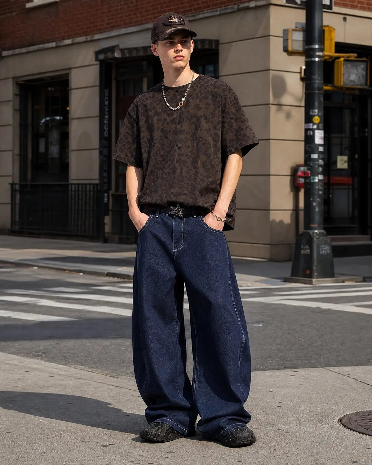 Jean baggy bleu délavé à coupe barrel – vue 4