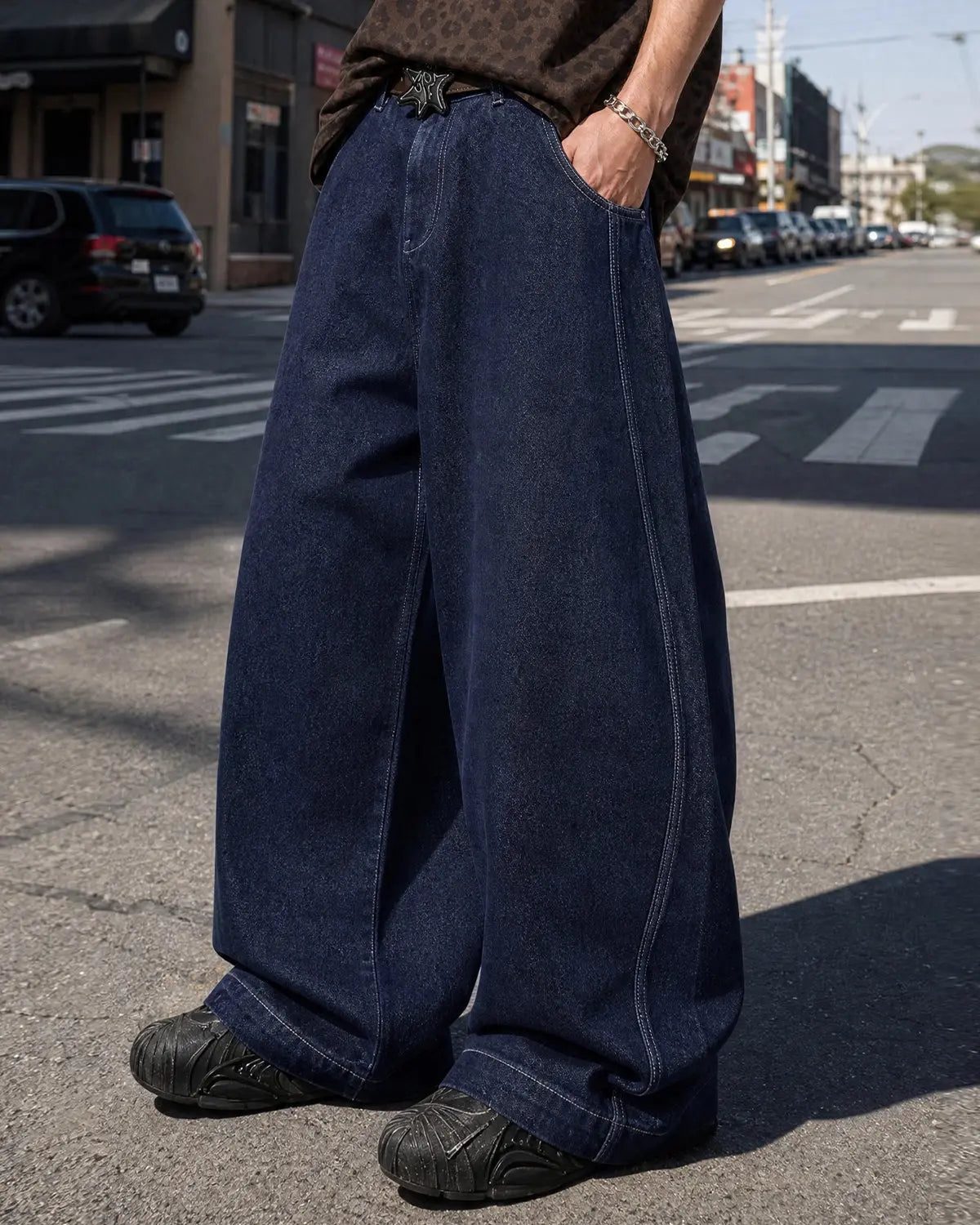 Jean baggy bleu délavé à coupe barrel – vue 5