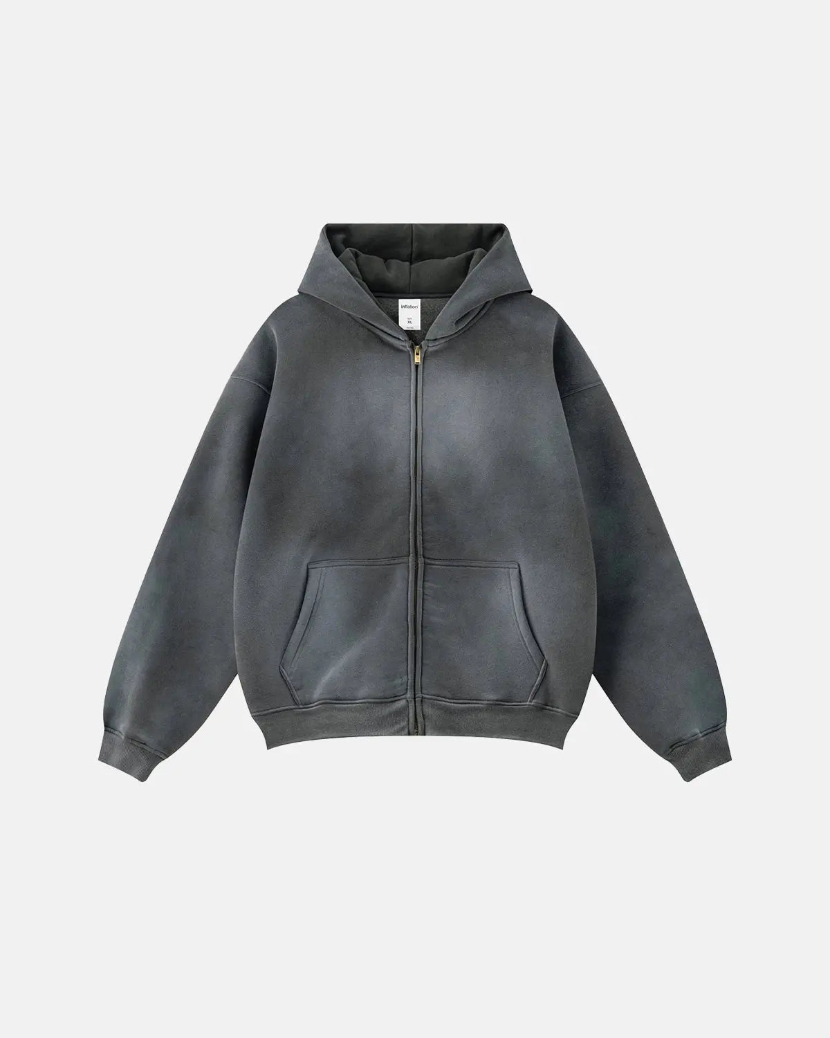 Sweat à capuche zippé uni délavé, coupe ample – vue 9