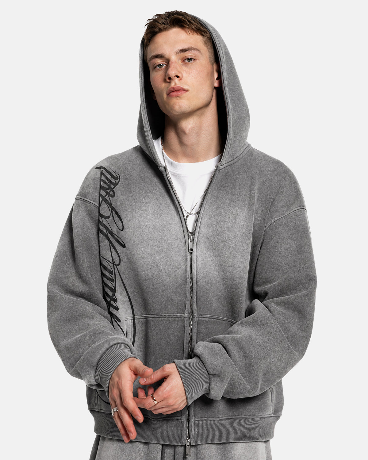 Sweat à capuche zippé délavé à motif latéral – vue 4