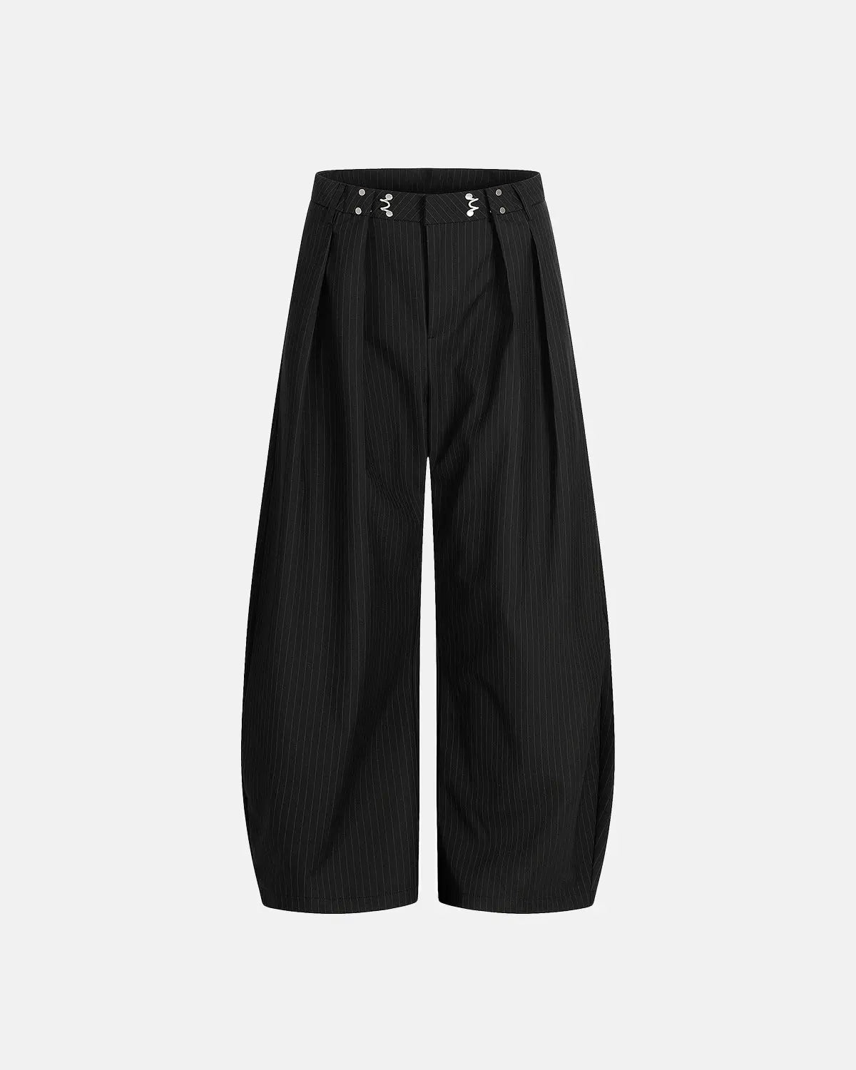 Pantalon noir à fines rayures coupe barrel – vue 1