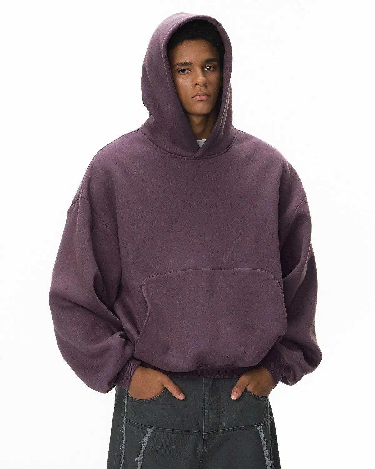 Sweat à capuche uni coupe boxy en molleton – vue 5